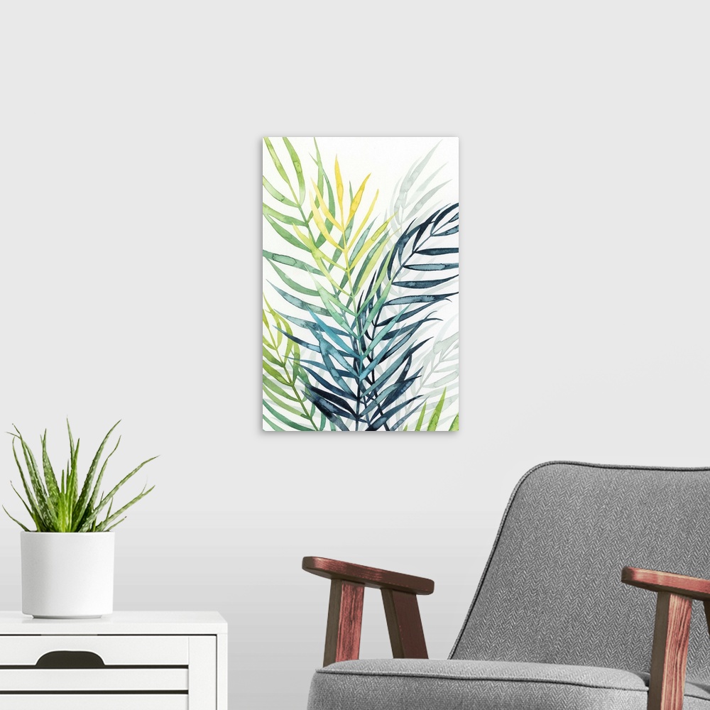A modern room featuring Sunset Palm Composition II