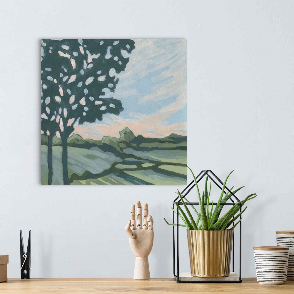 A bohemian room featuring Sunset Tree I