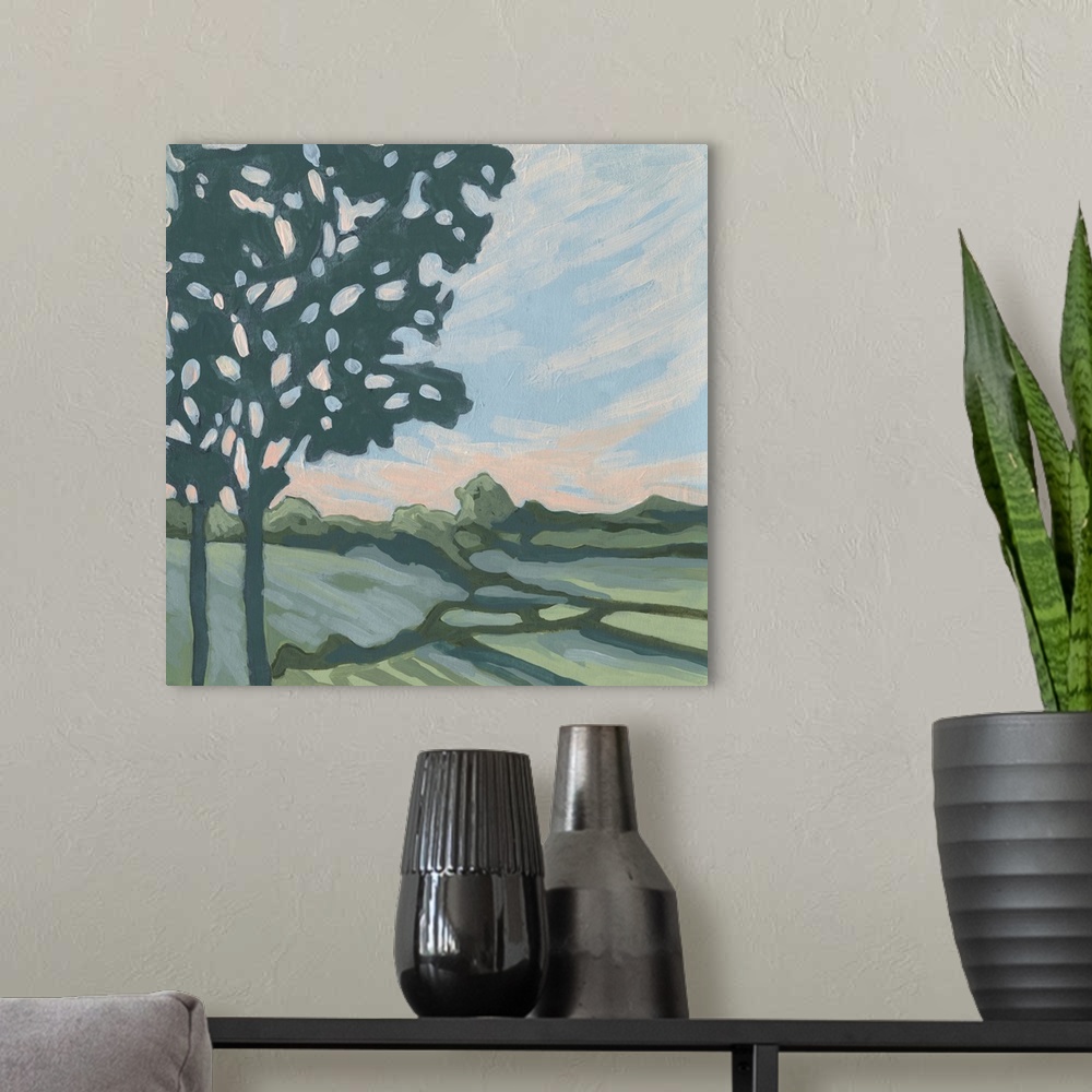 A modern room featuring Sunset Tree I