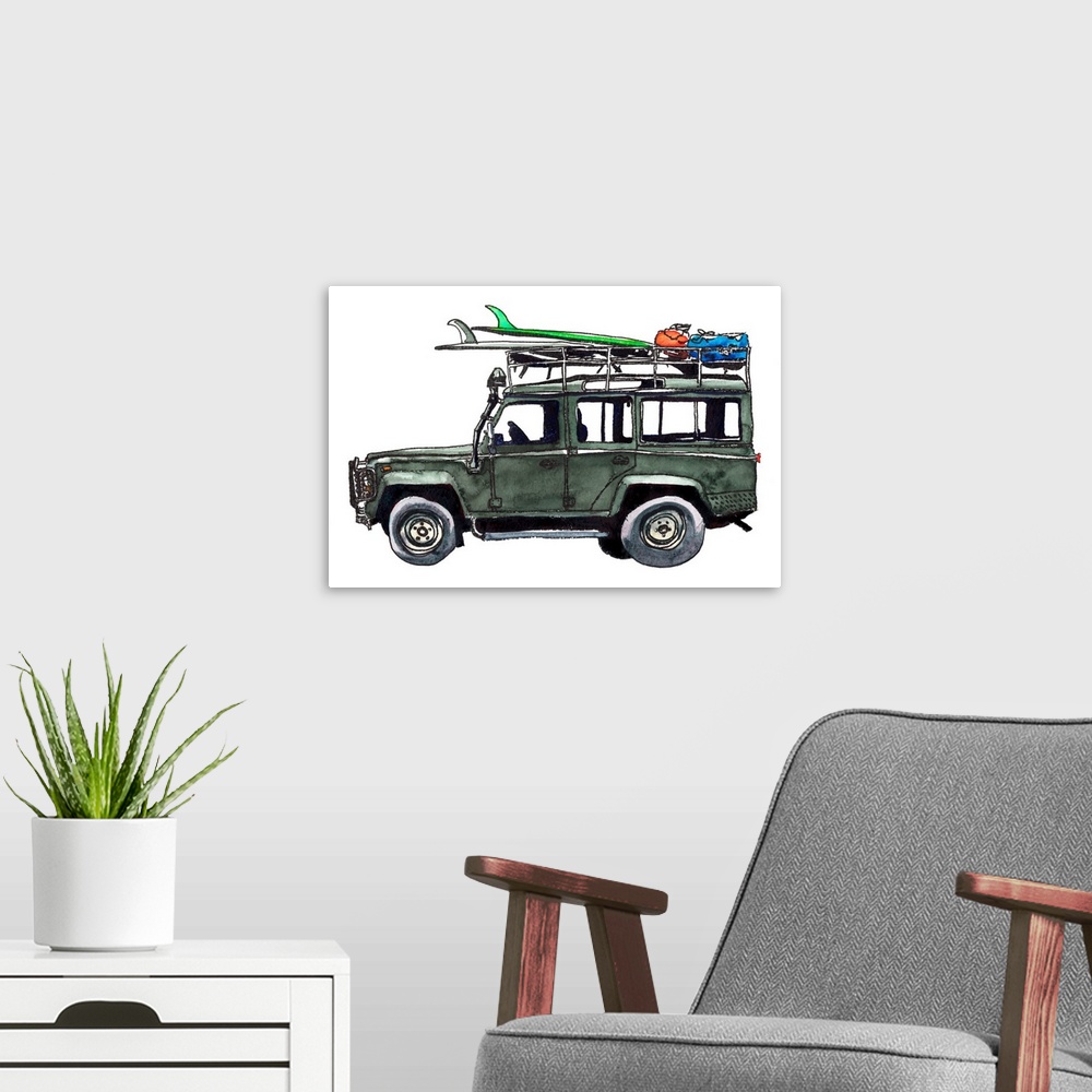 A modern room featuring Surf Jeep