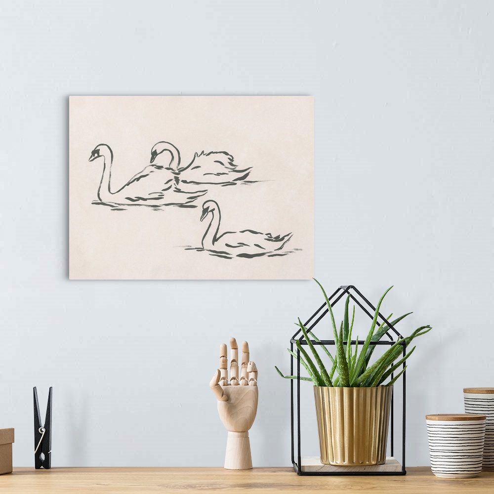 A bohemian room featuring Swan Sketch I