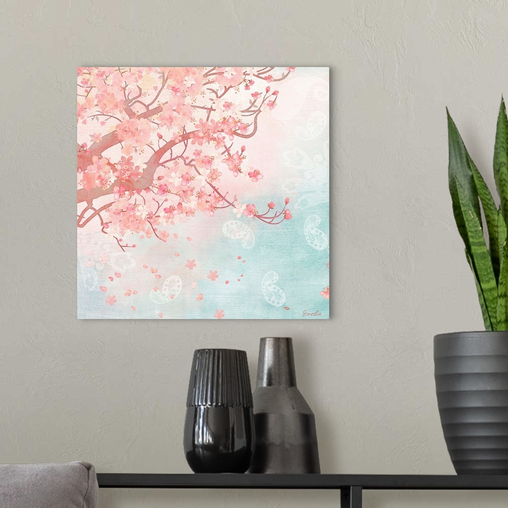 A modern room featuring Sweet Cherry Blossoms III