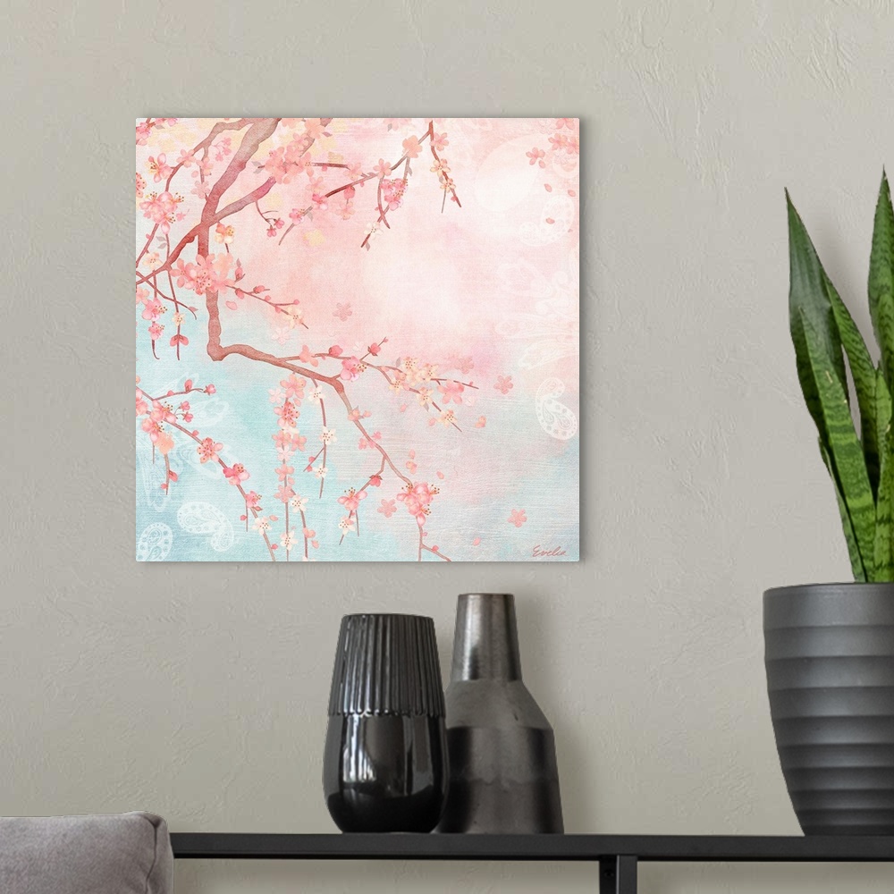 A modern room featuring Sweet Cherry Blossoms IV