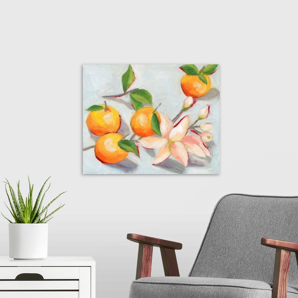 A modern room featuring Tangerine Blossoms I