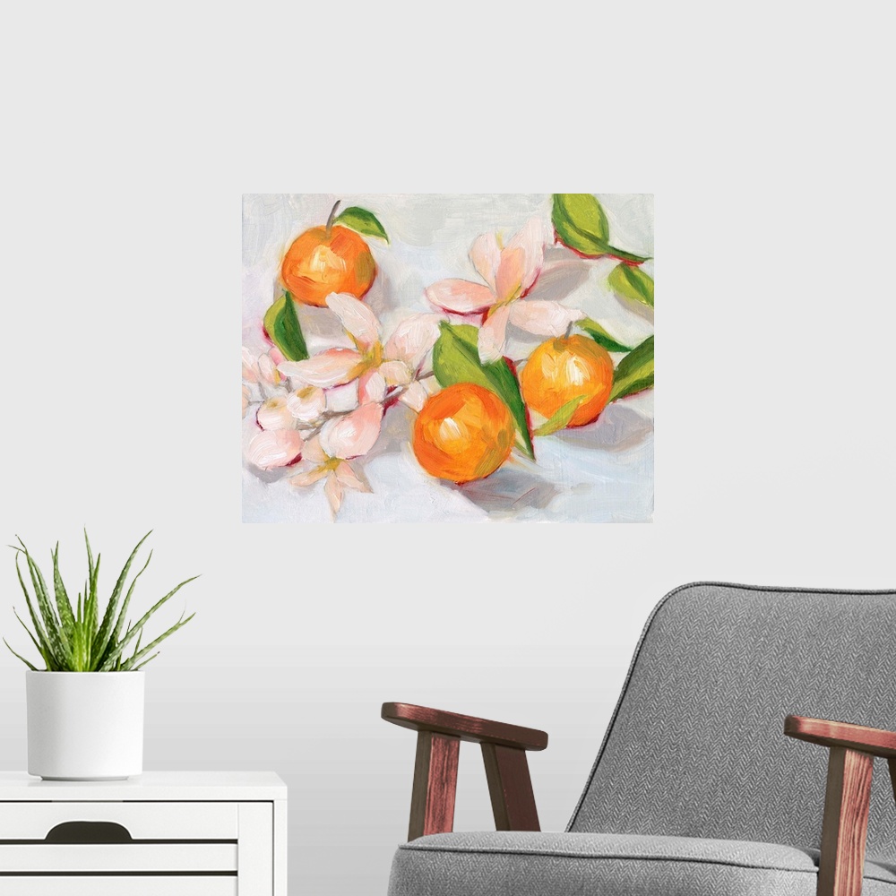 A modern room featuring Tangerine Blossoms II