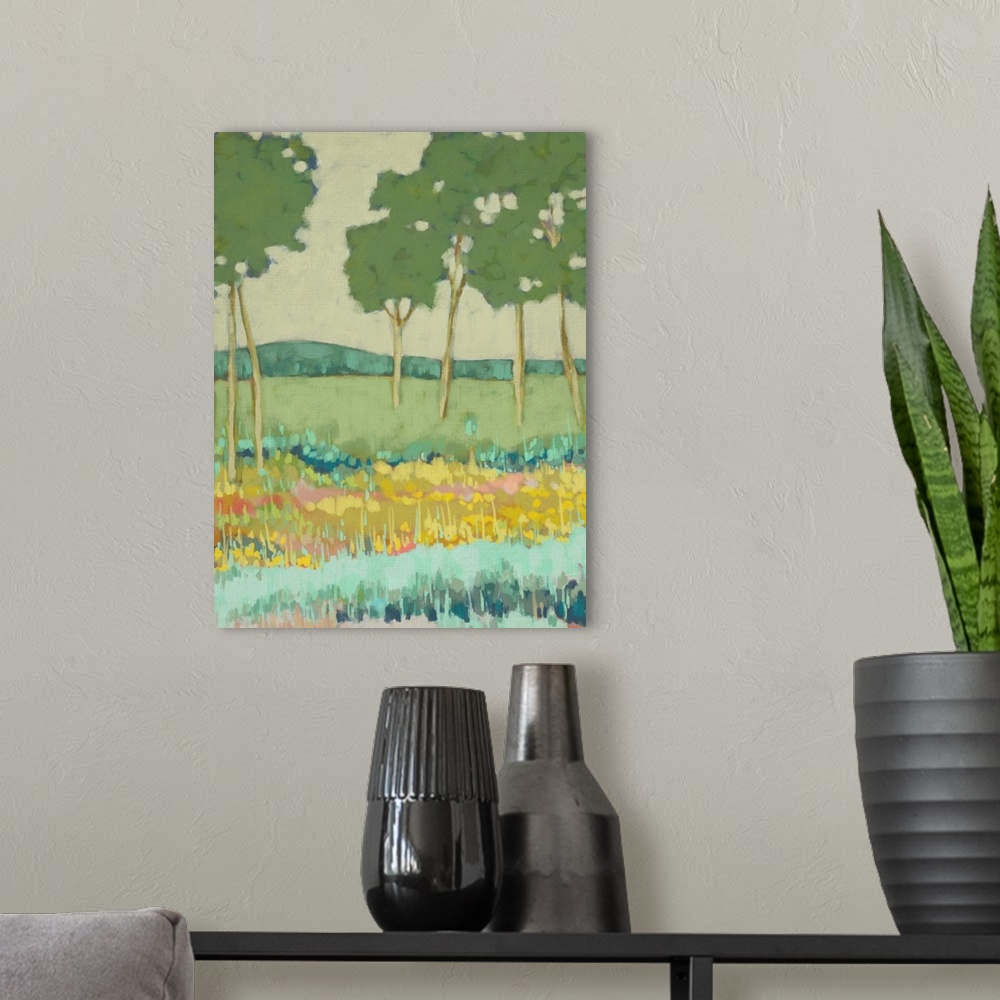 A modern room featuring Tapestry Trees I