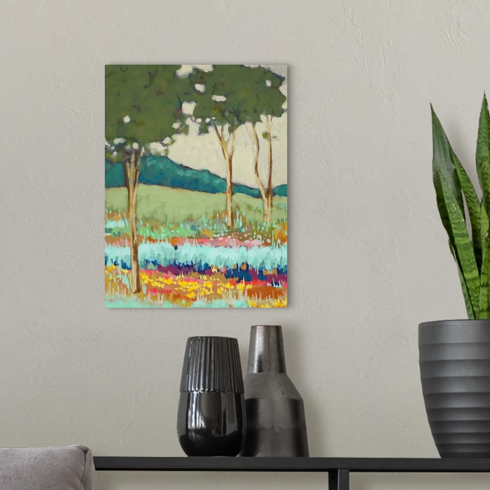 A modern room featuring Tapestry Trees II
