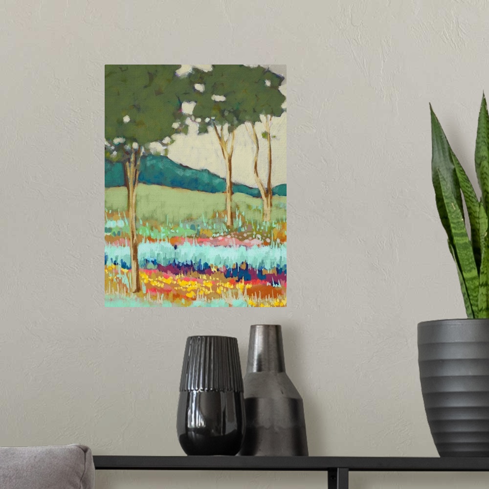A modern room featuring Tapestry Trees II