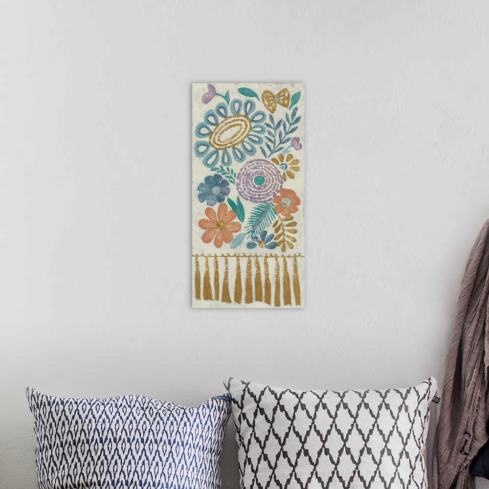 A bohemian room featuring Tassel Tapestry II