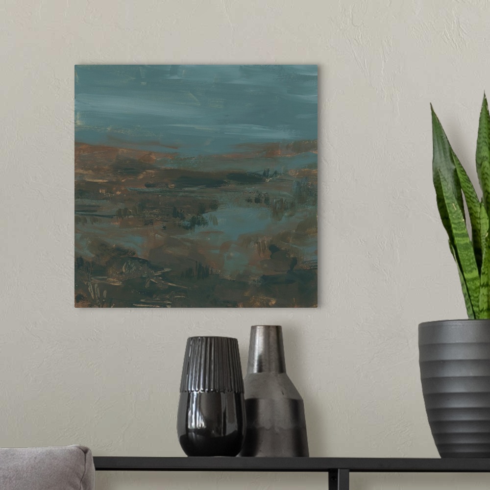 A modern room featuring Teal Night Marsh I