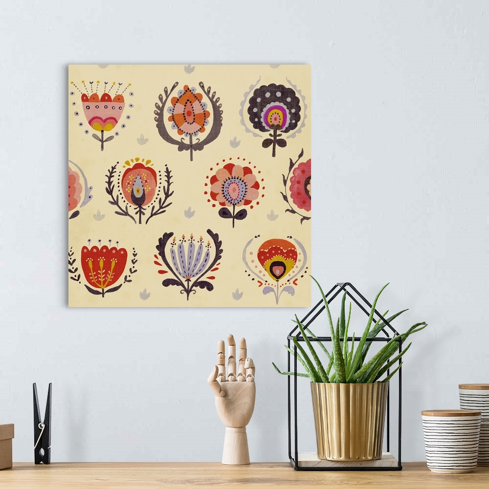 A bohemian room featuring Textile Flowers I
