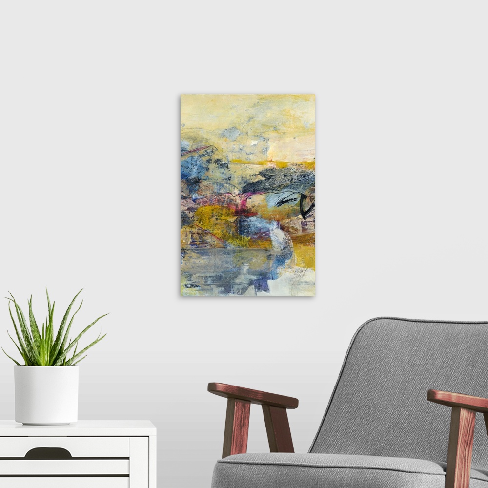 A modern room featuring Textured Triptych II