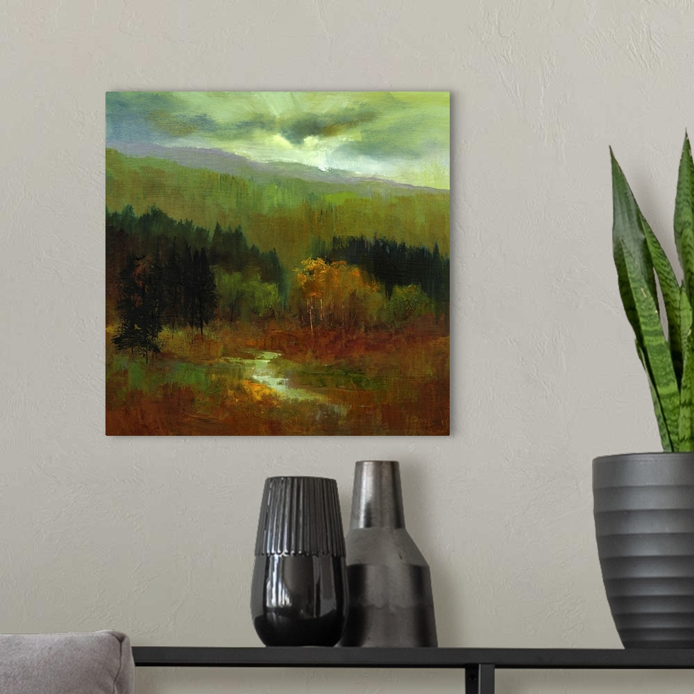 A modern room featuring The Autumn Mountains III
