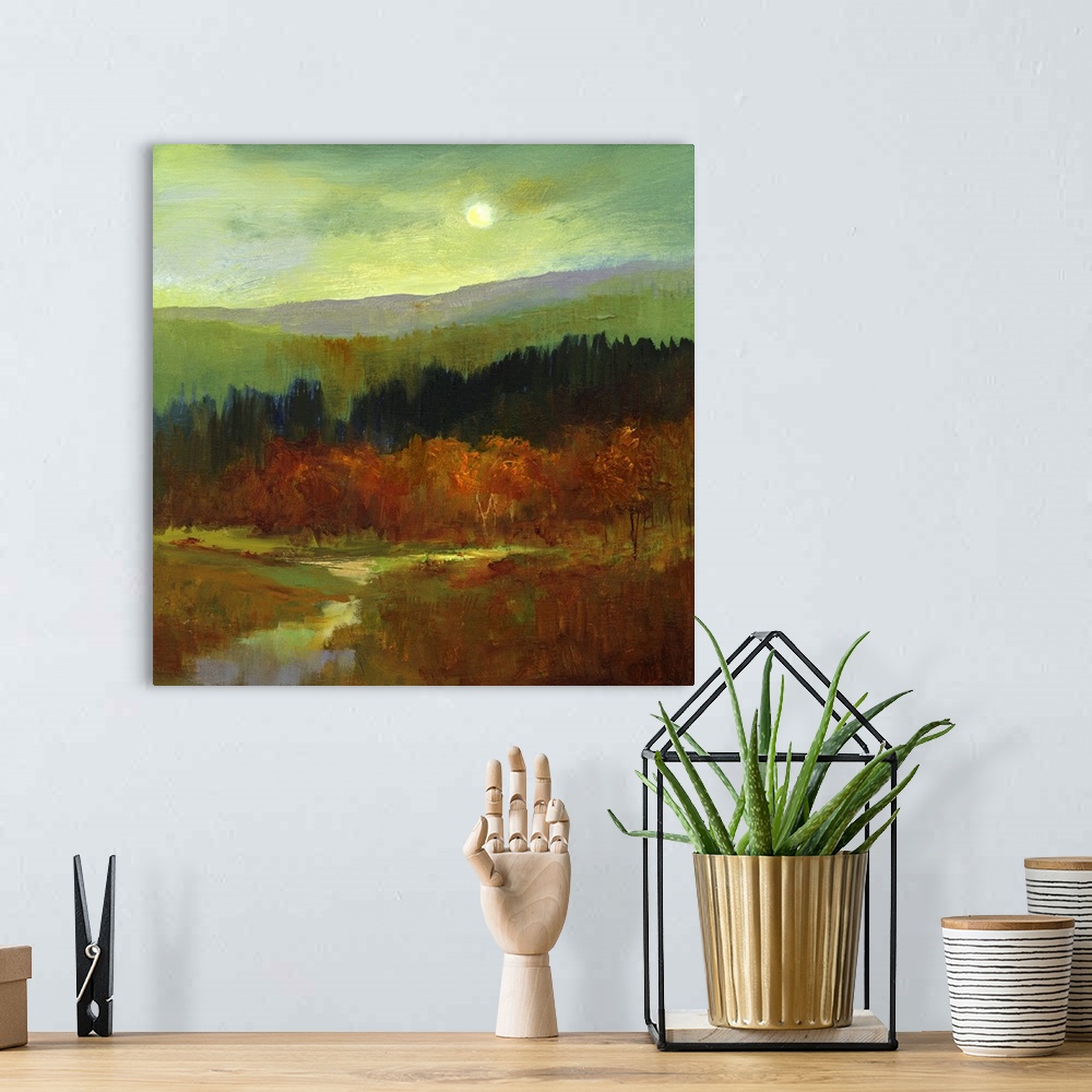 A bohemian room featuring The Autumn Mountains IV