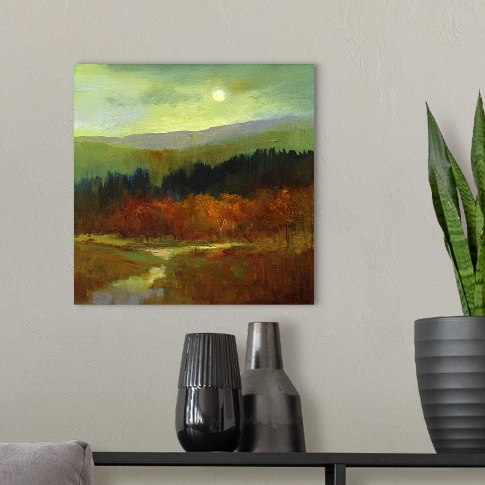 A modern room featuring The Autumn Mountains IV