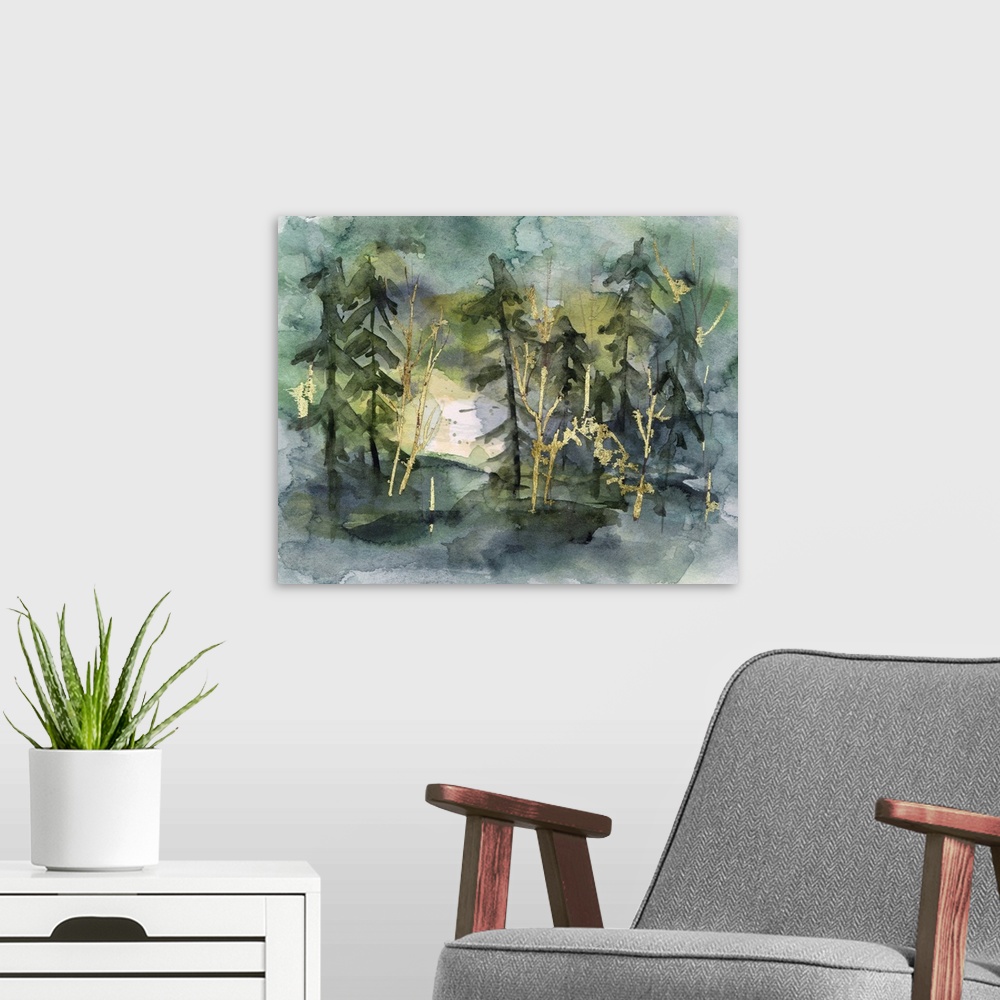 A modern room featuring The Forests Of Silence II