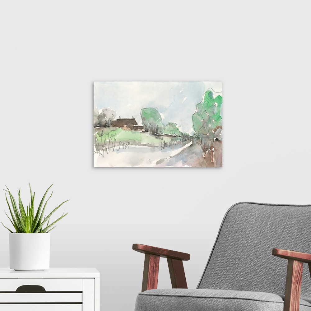 A modern room featuring The Landscape Background I