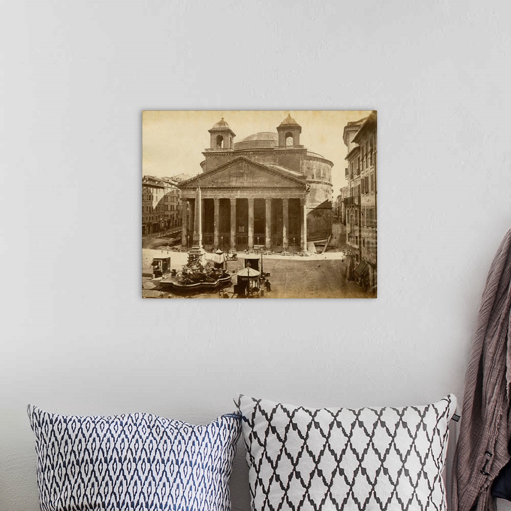 A bohemian room featuring Vintage photograph of the Pantheon in Rome.