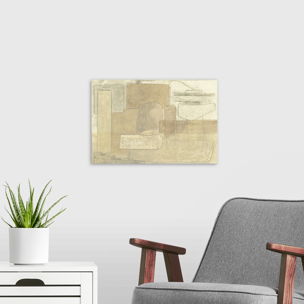 A modern room featuring Contemporary abstract art in sandy beige color blocks.