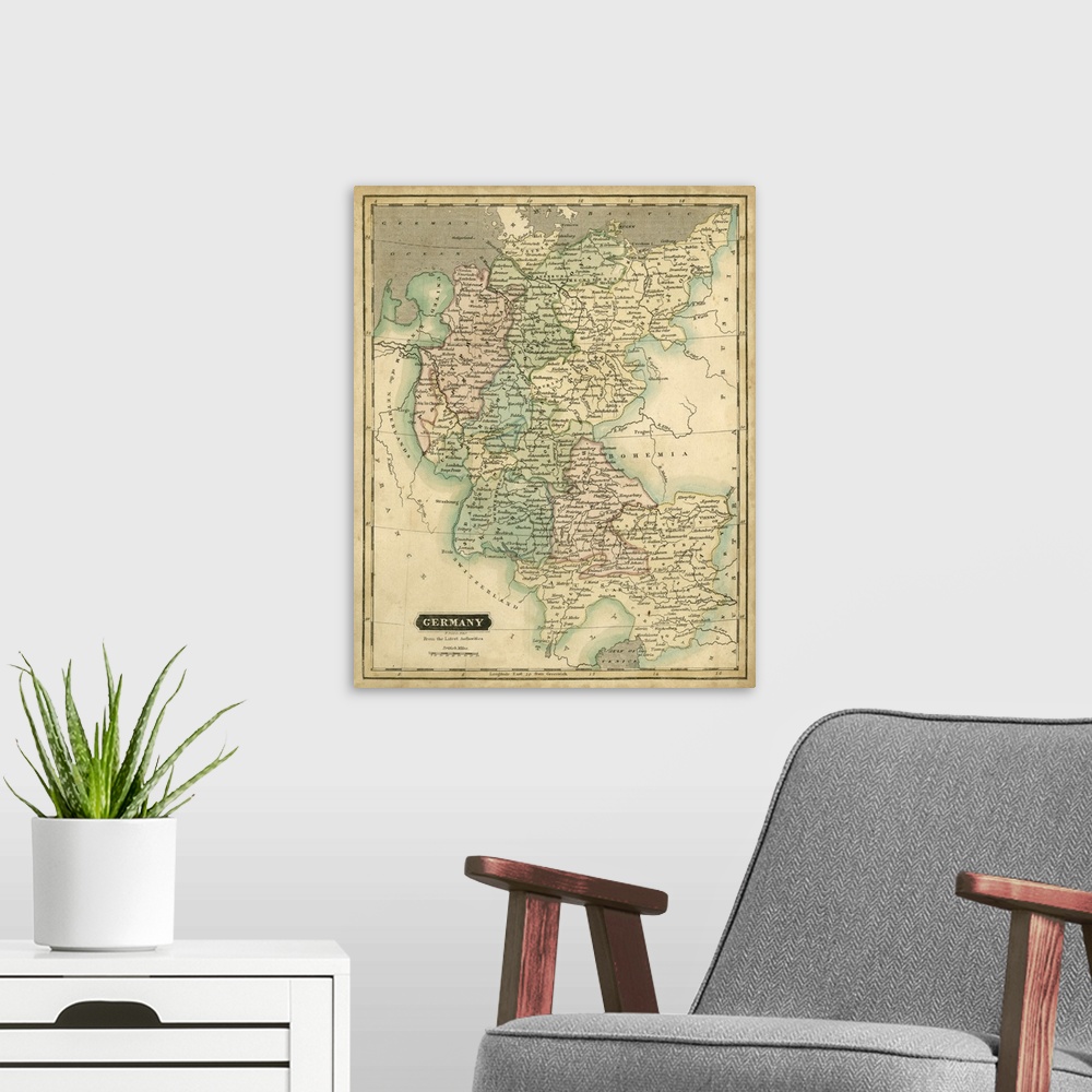 A modern room featuring Thomson's Map of Germany