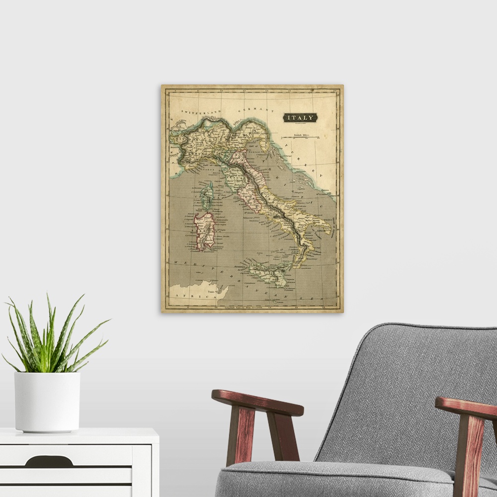 A modern room featuring Thomson's Map of Italy