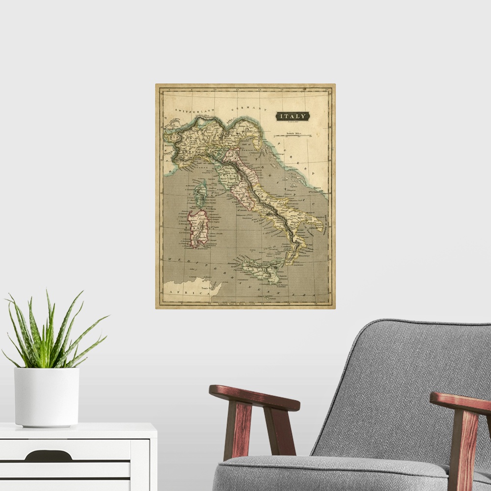 A modern room featuring Thomson's Map of Italy
