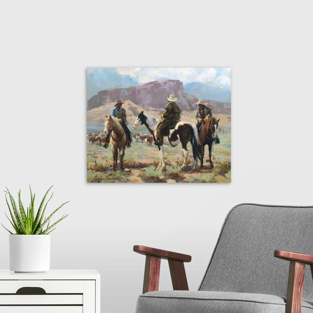 A modern room featuring Three Cowboys