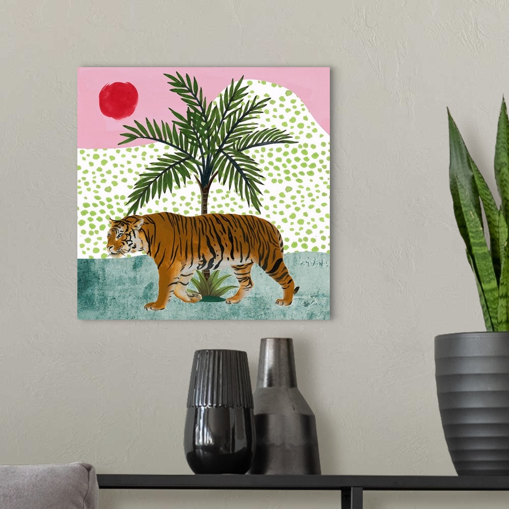 A modern room featuring Tiger at Sunrise II