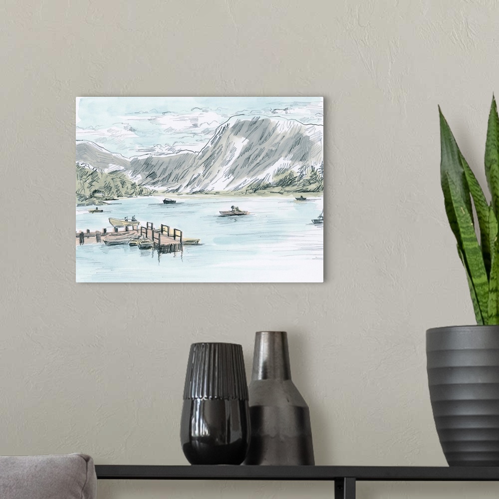 A modern room featuring Tinted Lake Sketch II