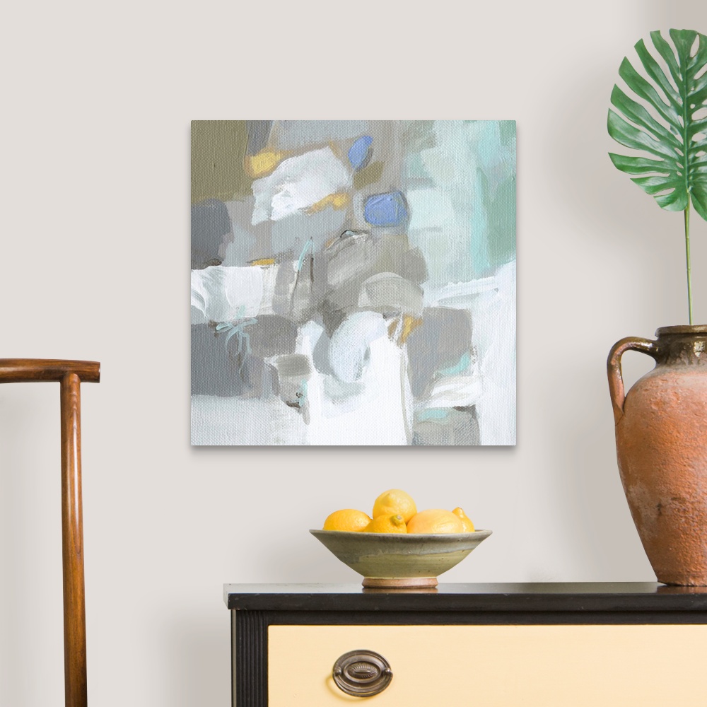 A traditional room featuring Contemporary abstract painting using neutral tones.