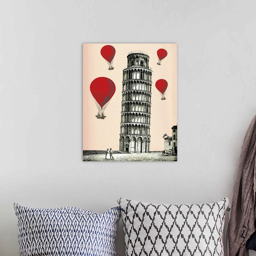 A bohemian room featuring Tower of Pisa and Red Hot Air Balloons