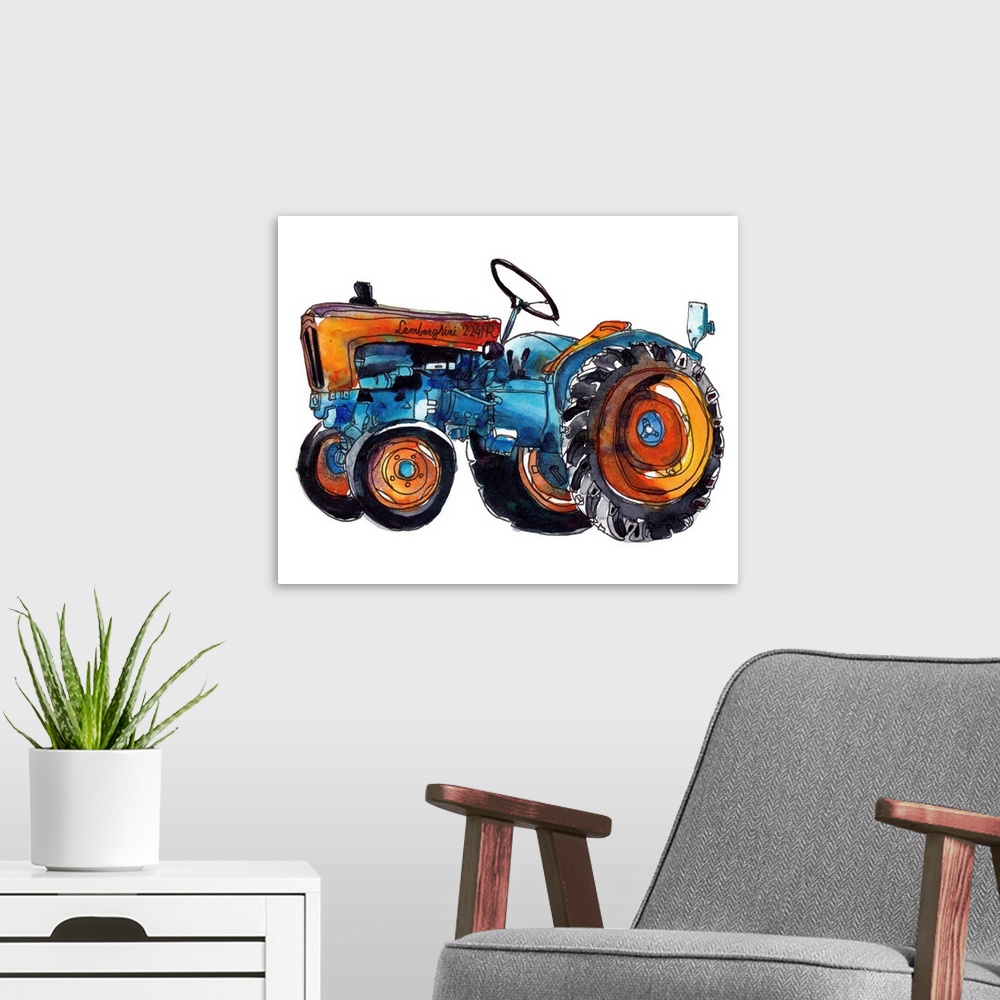 A modern room featuring Tractor Study II