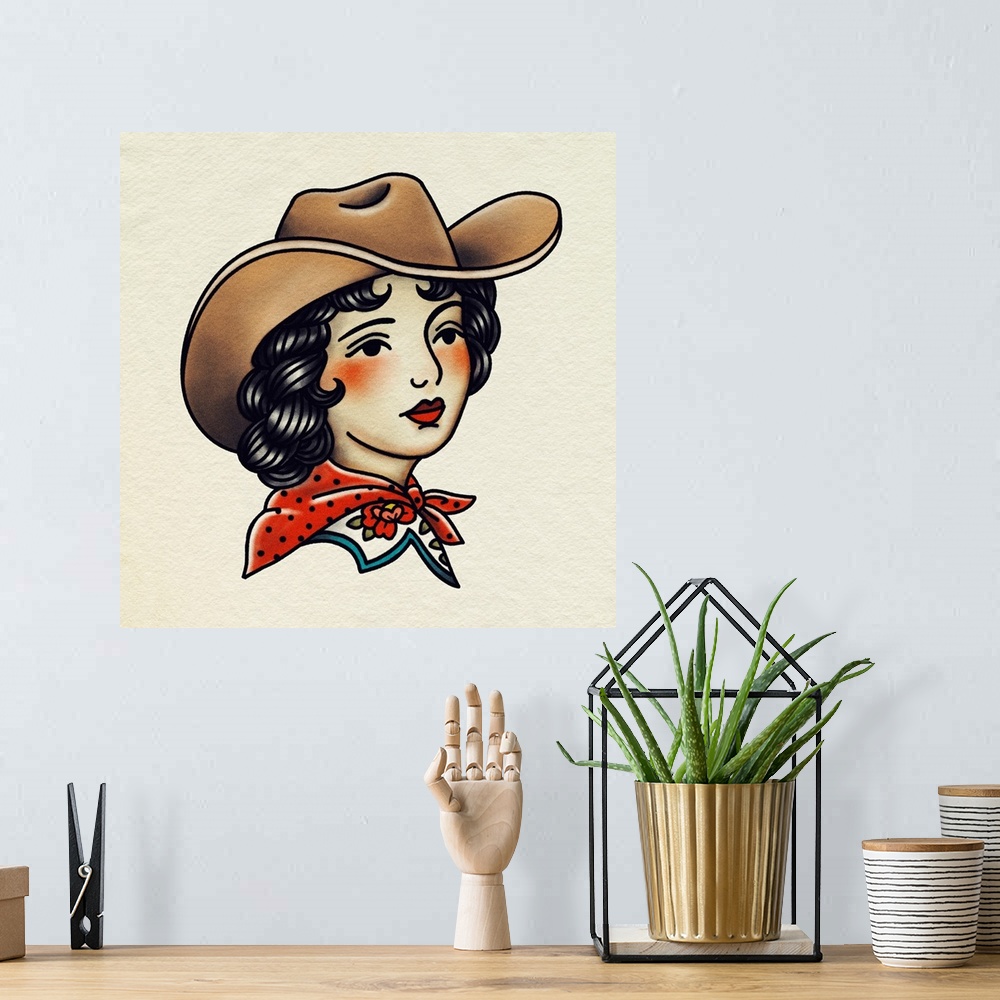 A bohemian room featuring Traditional Tattoo Cowgirl I