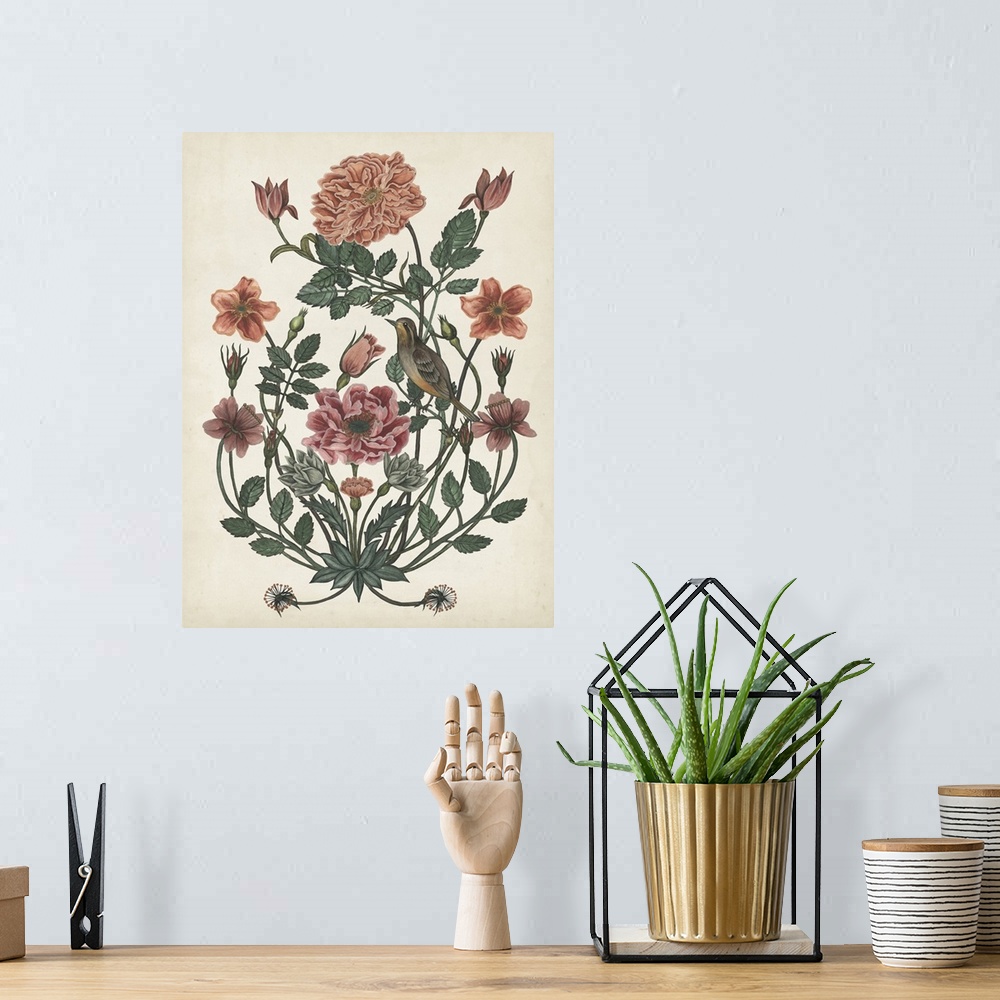A bohemian room featuring This vintage-like illustration demonstrates the beauty of nature and its gifts by featuring a gar...
