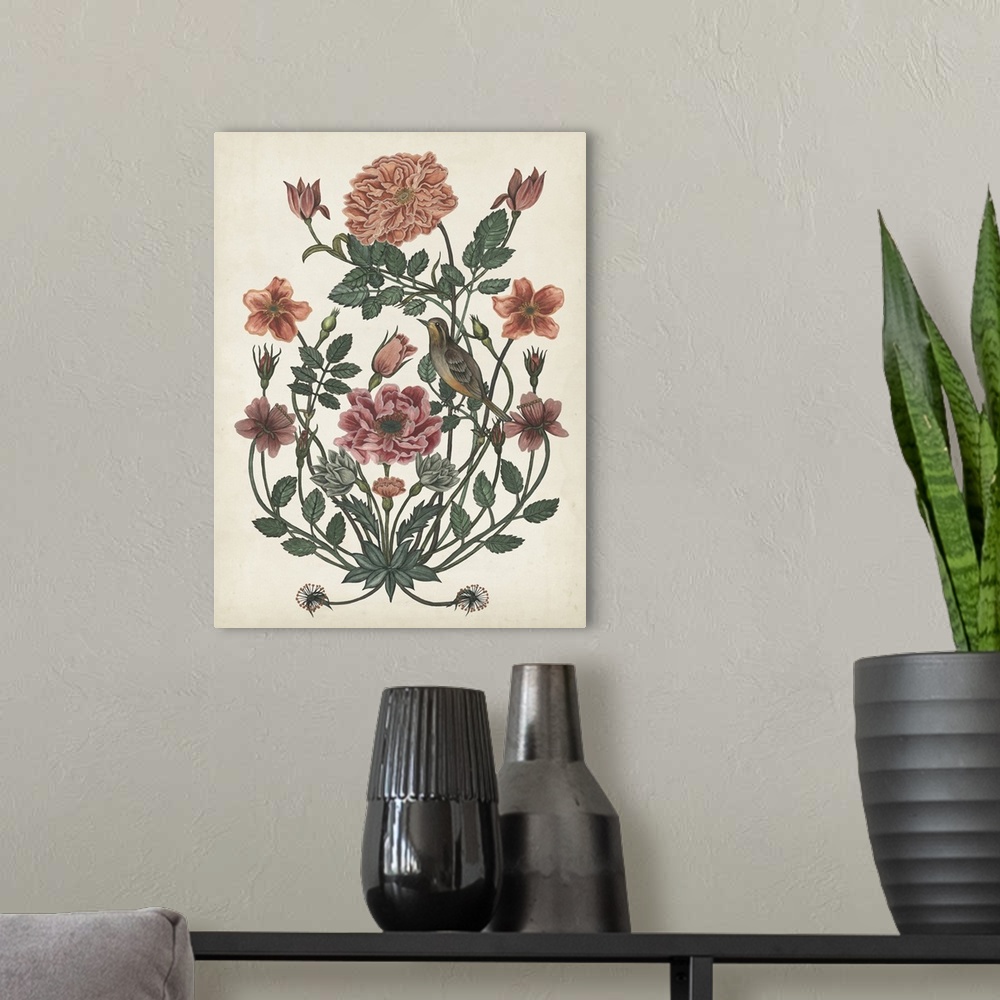 A modern room featuring This vintage-like illustration demonstrates the beauty of nature and its gifts by featuring a gar...
