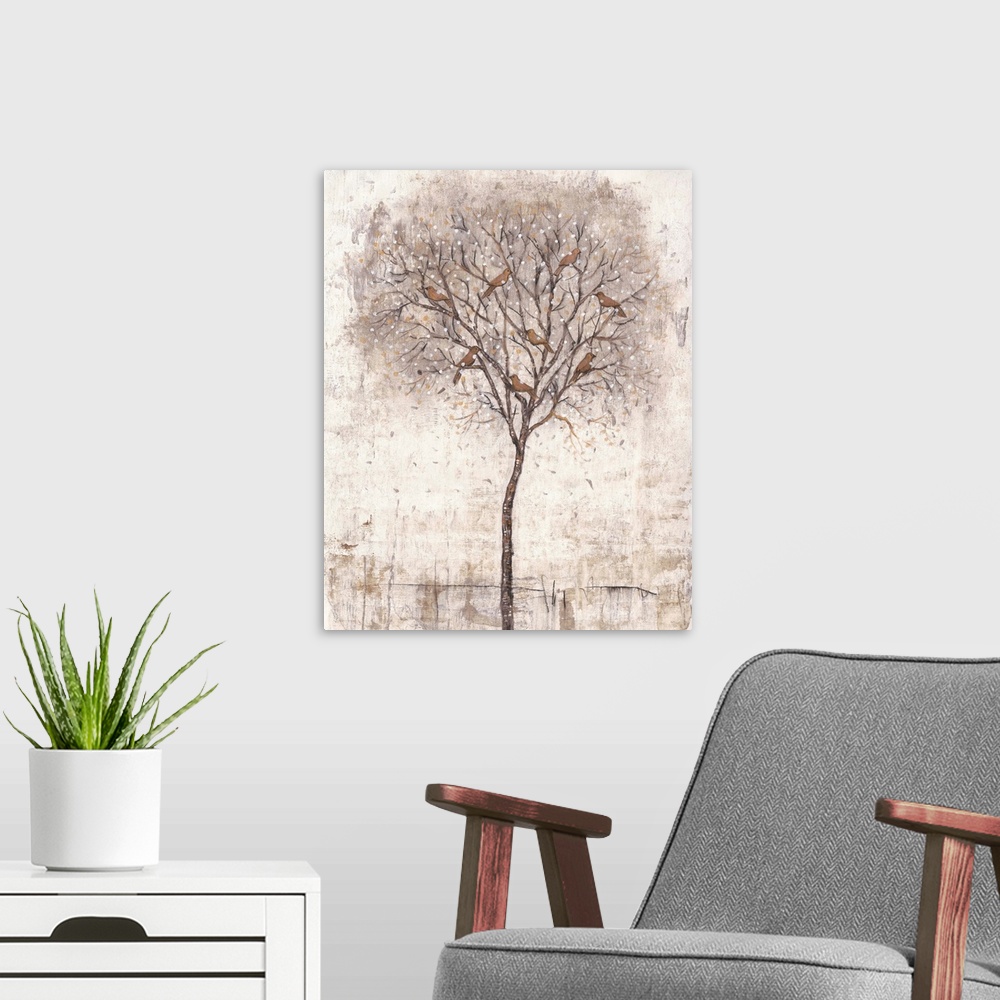 A modern room featuring Tree of Birds I