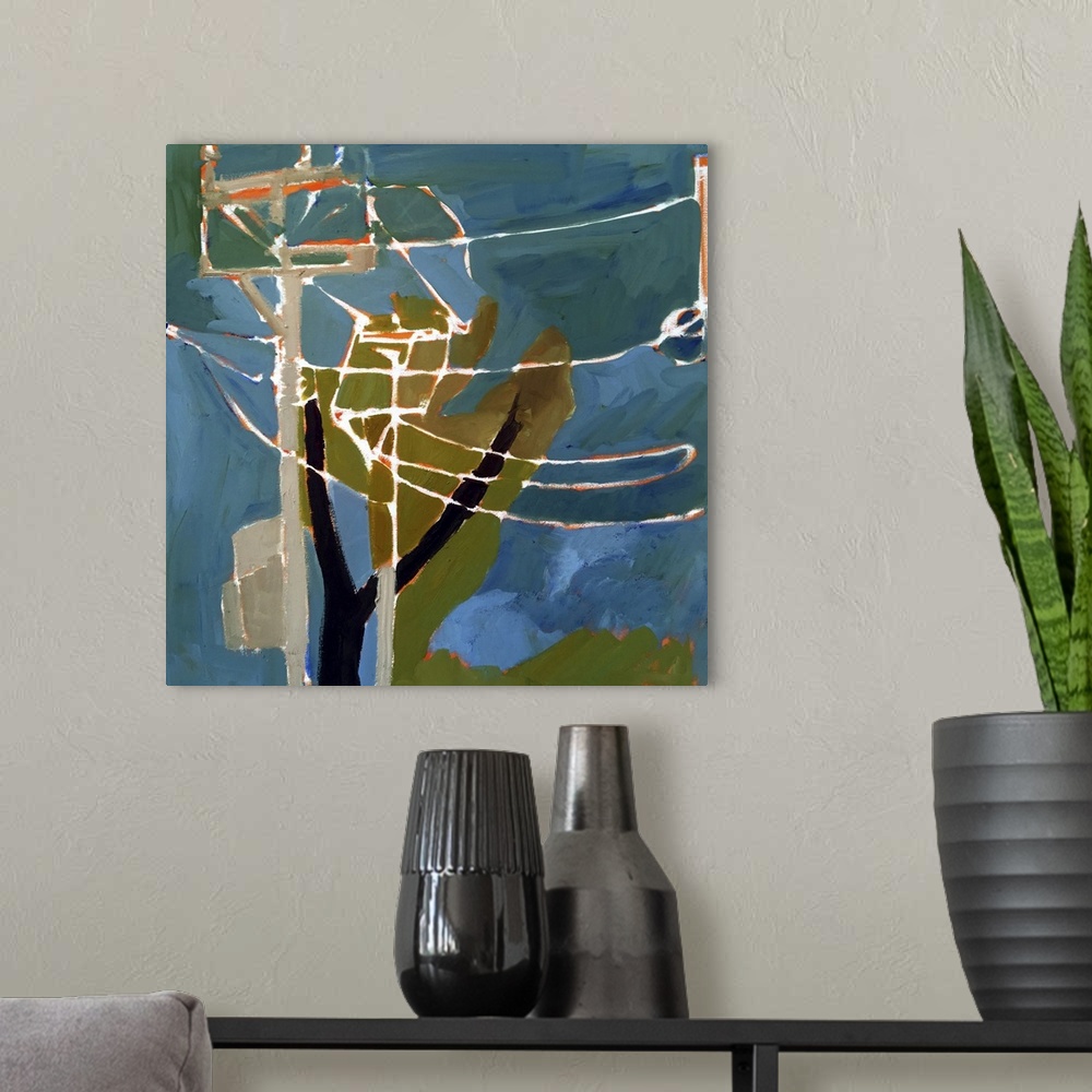 A modern room featuring Trees & Wires VII