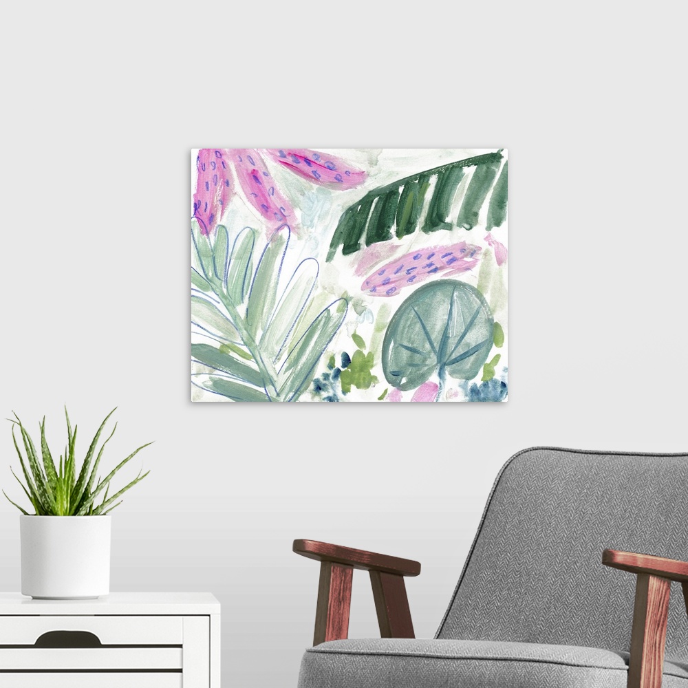 A modern room featuring Tropical Abstraction II