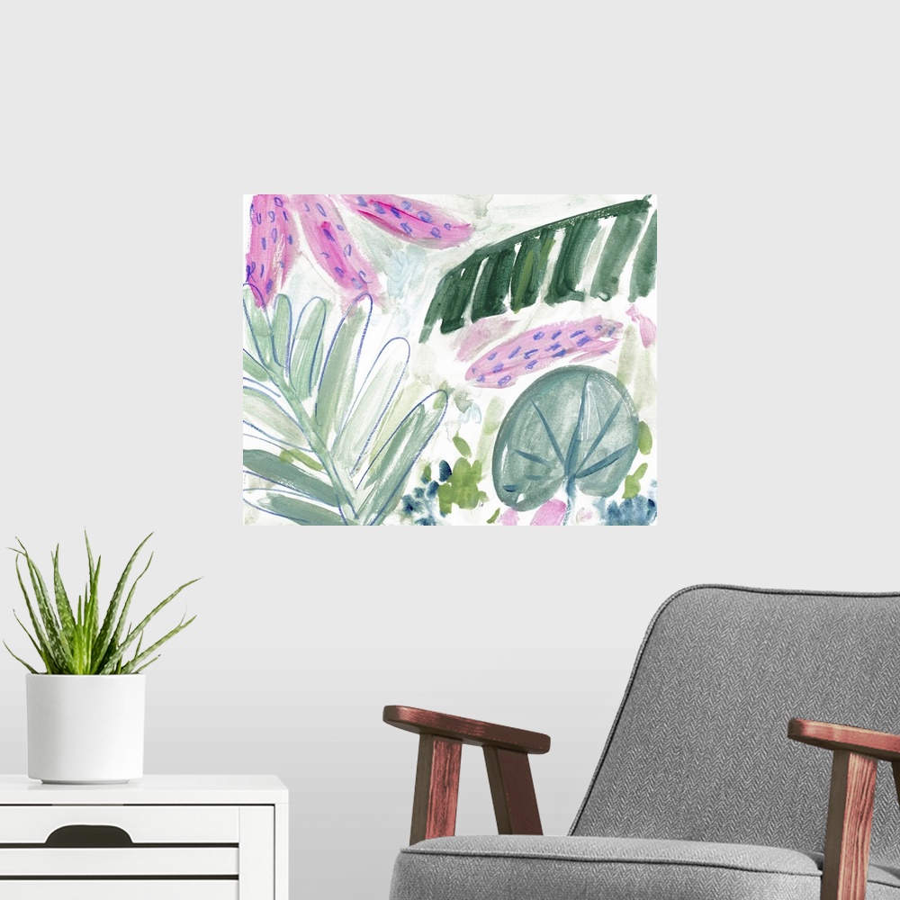 A modern room featuring Tropical Abstraction II