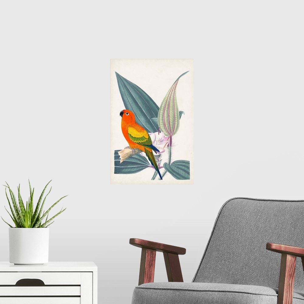 A modern room featuring Tropical Bird & Flower IV