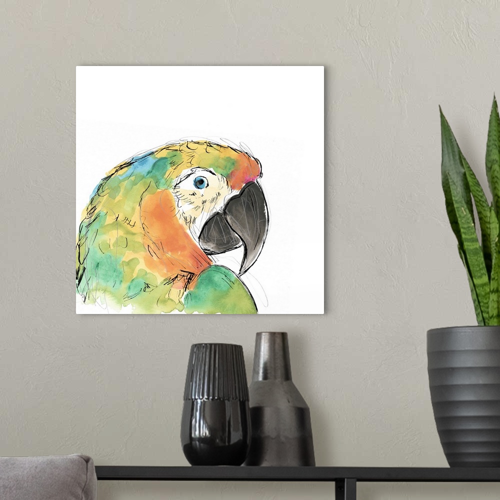 A modern room featuring Tropical Bird Portrait IV