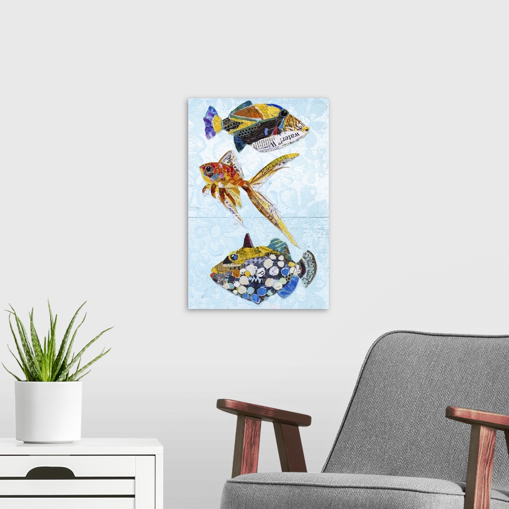 A modern room featuring Tropical Fish Collage I