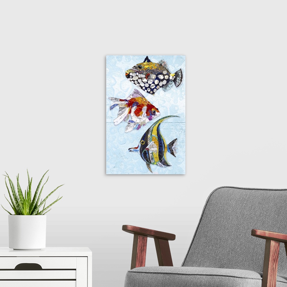 A modern room featuring Tropical Fish Collage II
