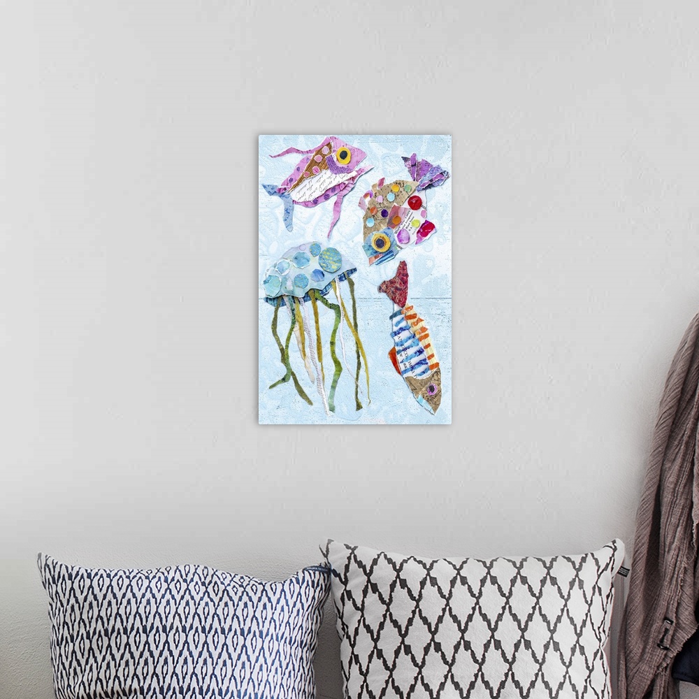 A bohemian room featuring Tropical Fish Collage III