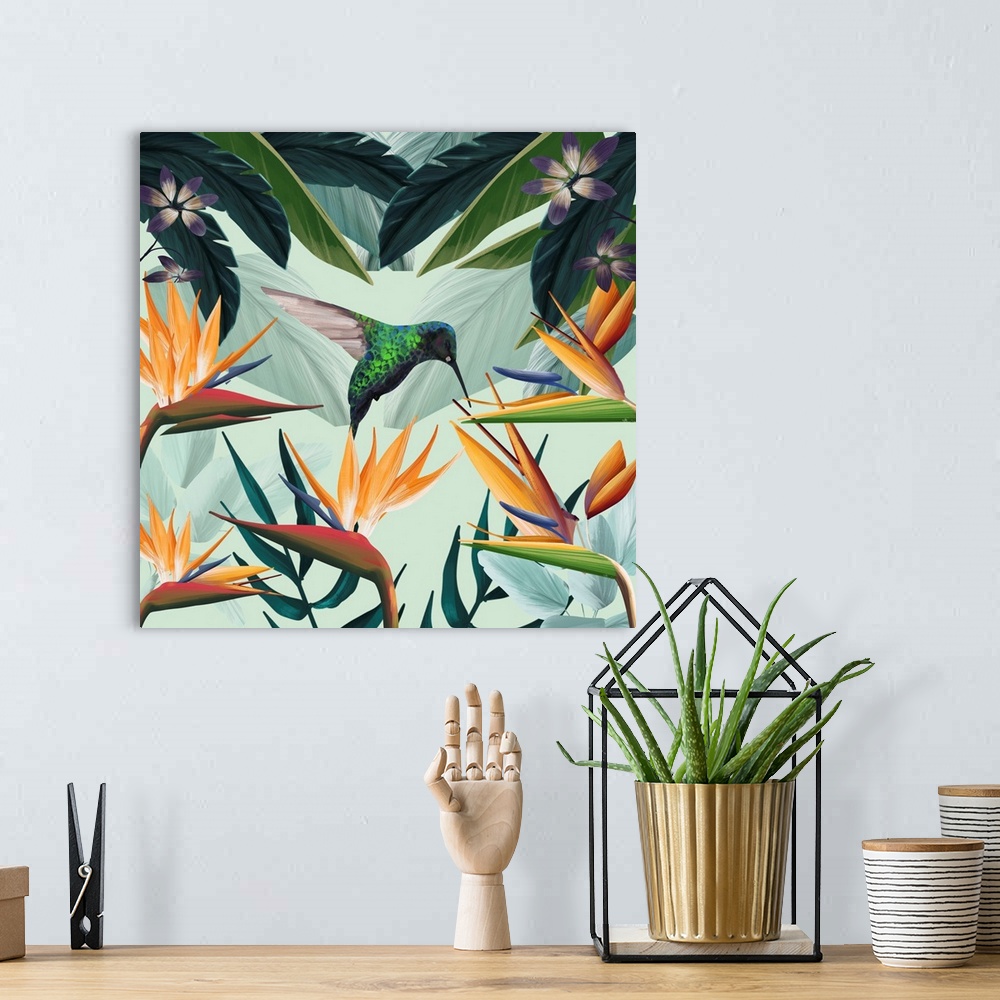 A bohemian room featuring Tropical Flowers II