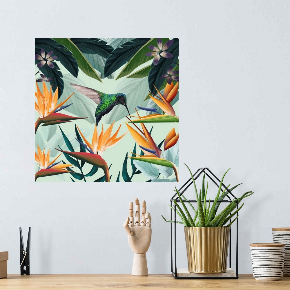 A bohemian room featuring Tropical Flowers II