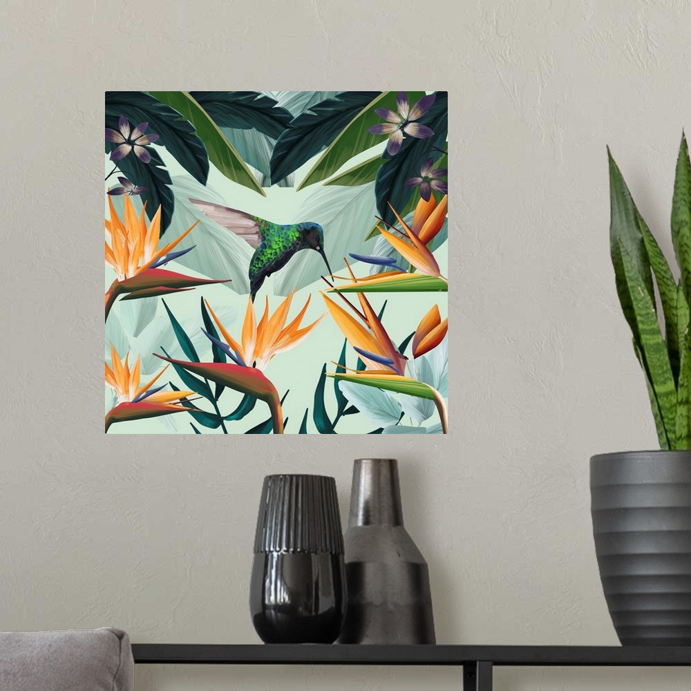A modern room featuring Tropical Flowers II
