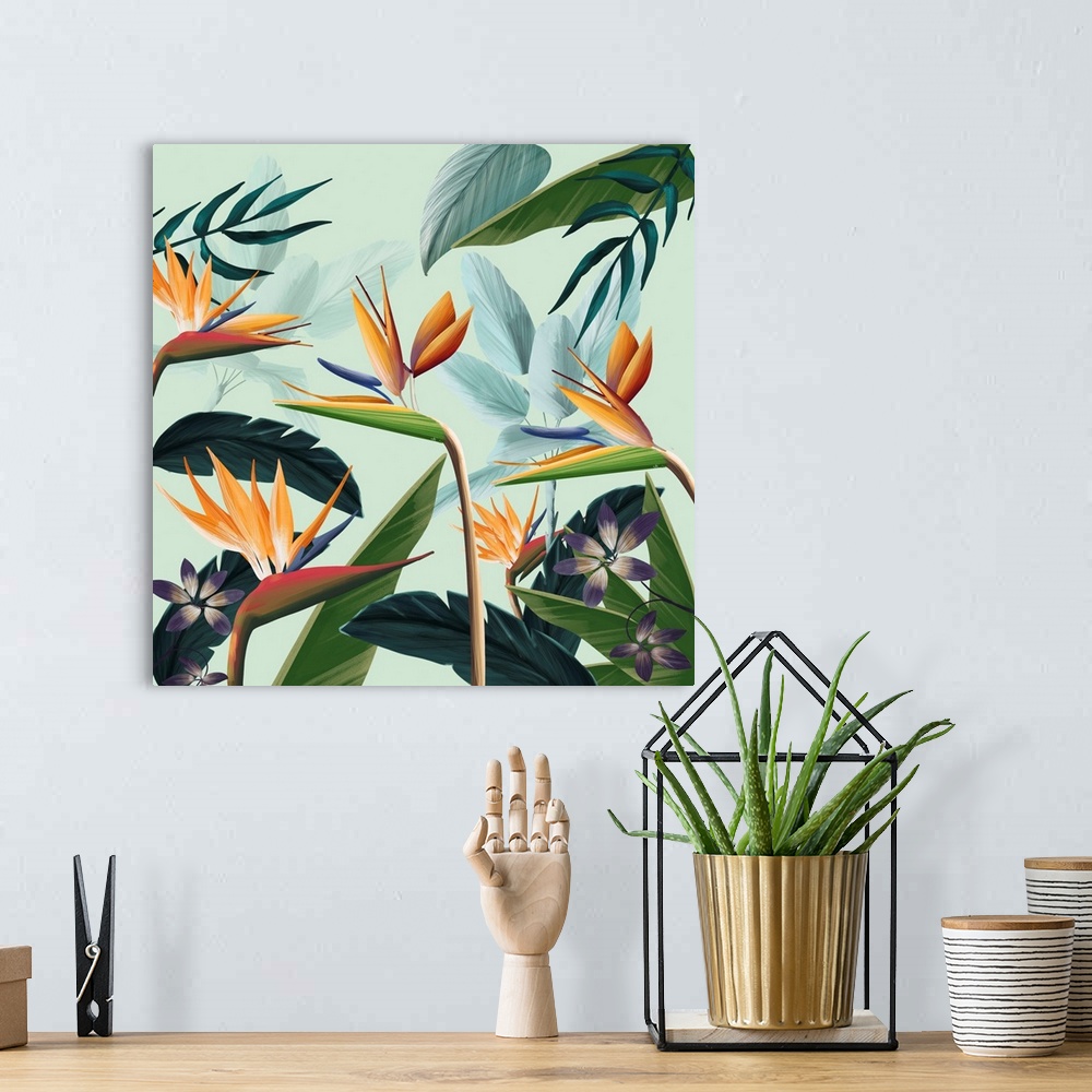 A bohemian room featuring Tropical Flowers IV