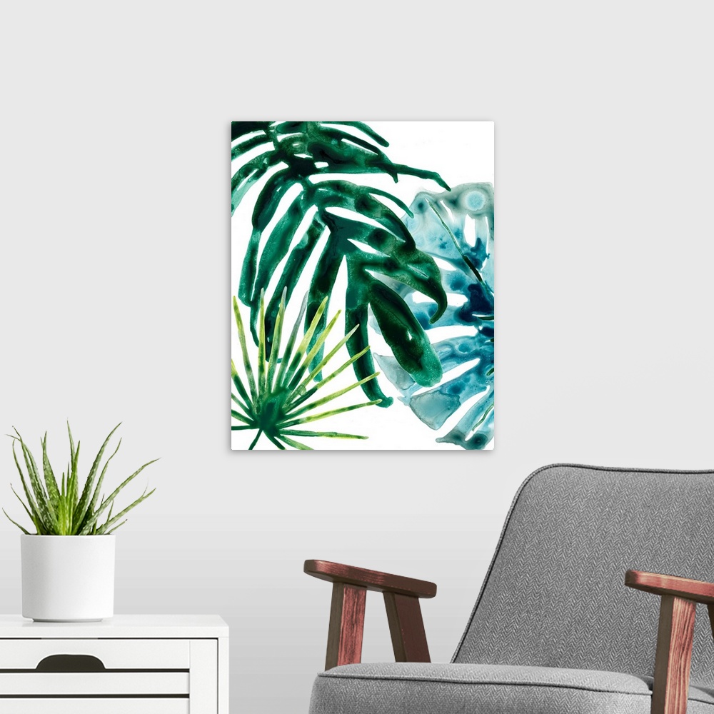 A modern room featuring Tropical Leaf Medley IV