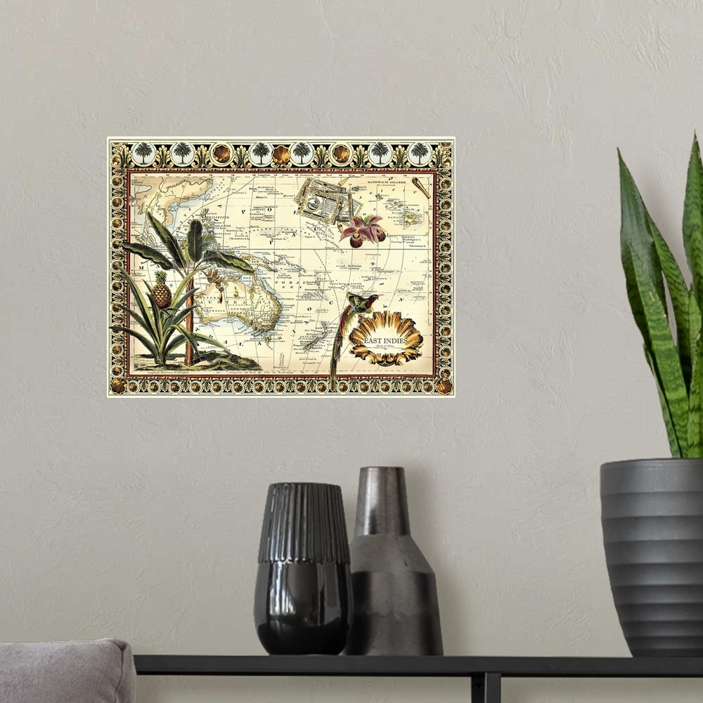 A modern room featuring Tropical Map of East Indies